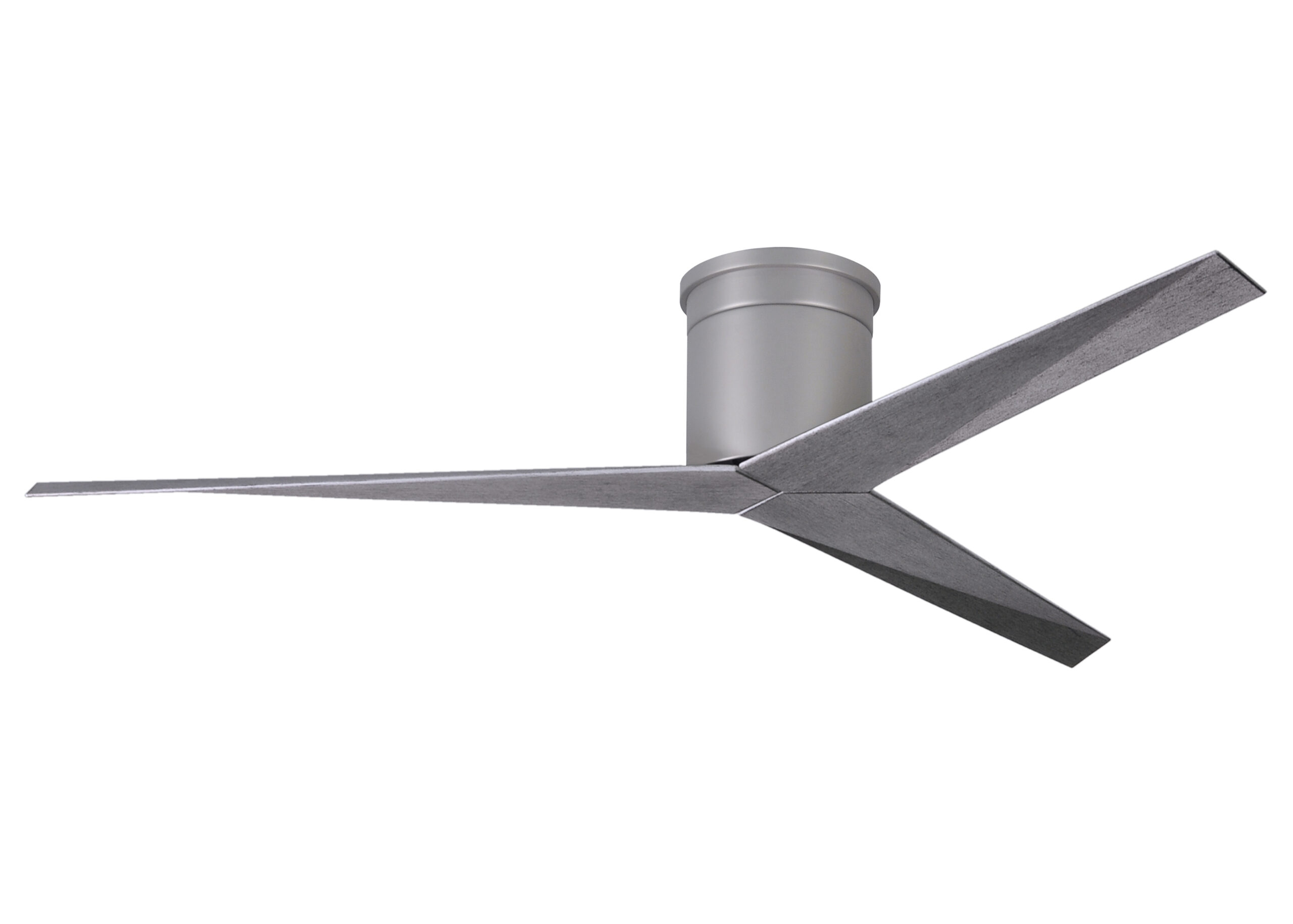 Eliza-H ceiling fan in Brushed Nicke with Barn Wood blades manufactured by Matthews Fan Company.